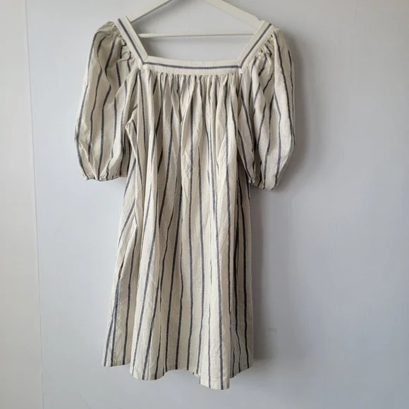 Faherty womens Phoenix Elroy Stripe Dress sz m Cotton Square Neck Puff Sleeve - Picture 2 of 8